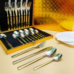 Набор столовых предметов «Изысканный вкус» из нержавеющей стали с напылением на 6 персон в подарочном кейсе (24 предмета)